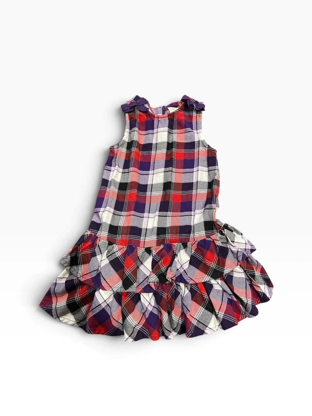 Gymboree Purple and Red Plaid Ruffle Hem Dress Size 4